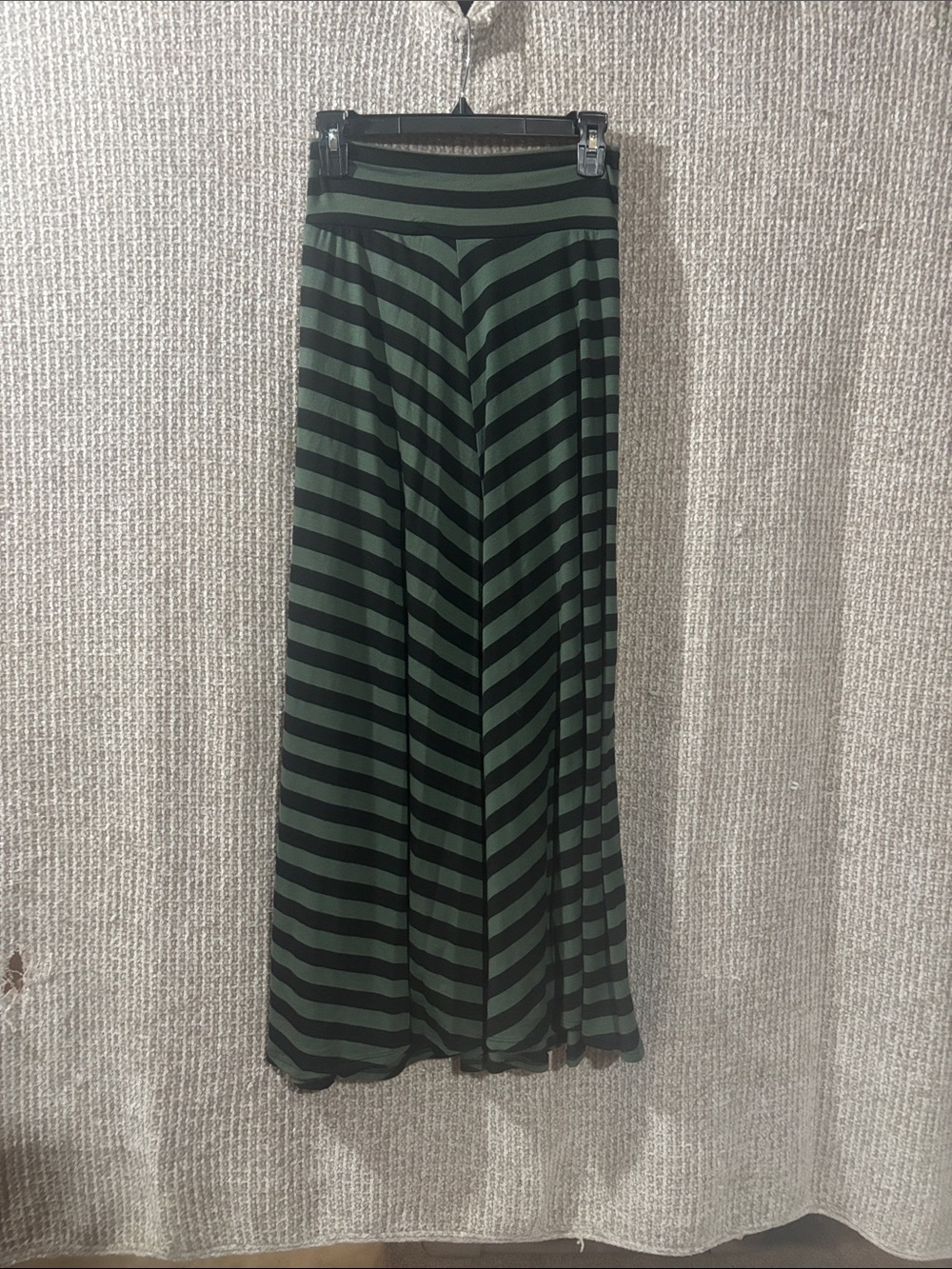 AB Studio Black and Olive Green Striped Maxi Skirt